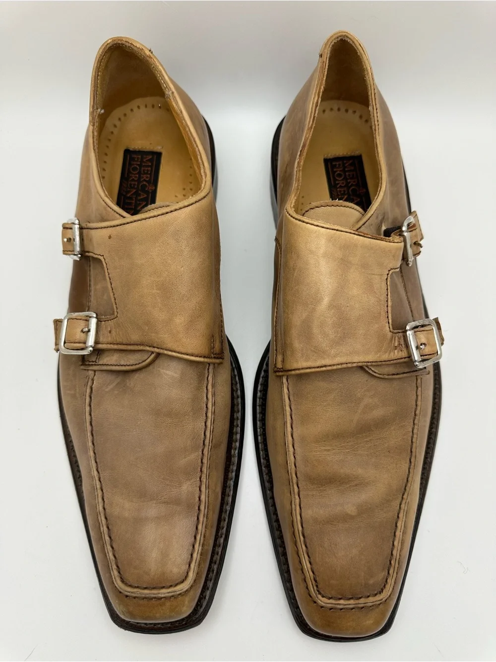 Mercanti Florentini Italy Double Monk Strap Leather Shoes - Light Brown